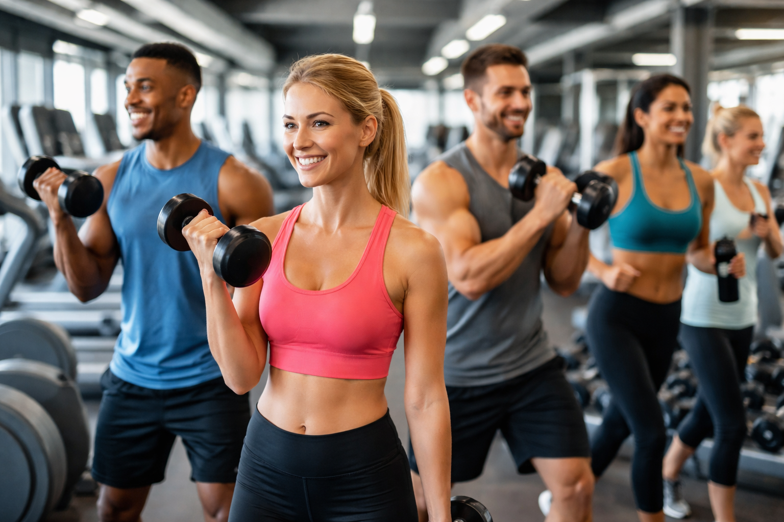 People exercising in gym